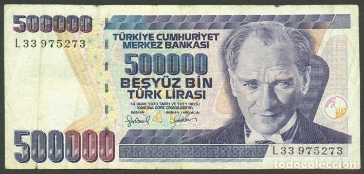 Billetes extranjeros: TURQUIA. 500000 lira (1998). Pick 212. Serie L. Sin el cuardrado en la esquina sup derecha.