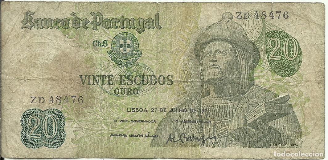 Billetes extranjeros: PORTUGAL - 20 ESCUDOS OURO - GARCIA DA ORTA - 1971 - ZD 48476 - FOTOS