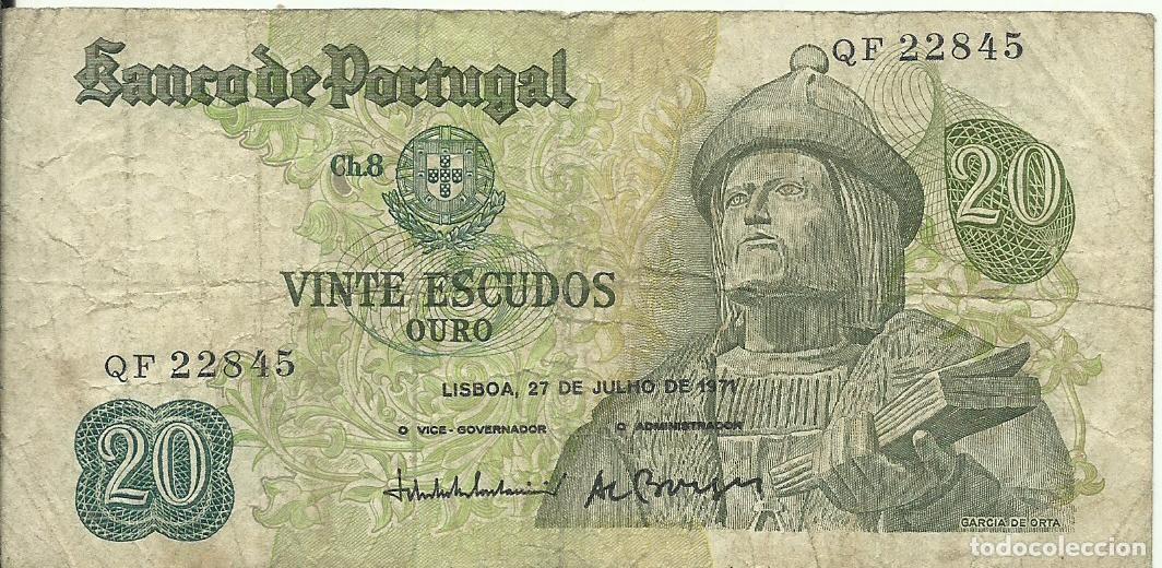 Billetes extranjeros: PORTUGAL - 20 ESCUDOS OURO - GARCIA DA ORTA - 1971 - QF 22845 - FOTOS