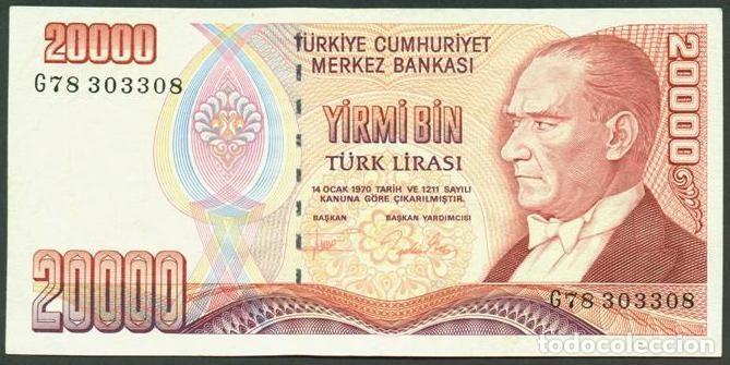 Billetes extranjeros: TURQUIA. 20000 liras L.1970 (1995). Serie G. Pick 202.