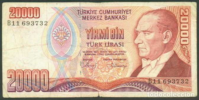 Billetes extranjeros: TURQUIA. 20000 lira (1988). Pick 201a. Serie B