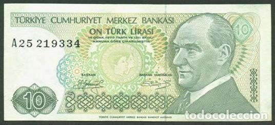 Billetes extranjeros: TURQUIA. 10 lira L.1970. Serie A.