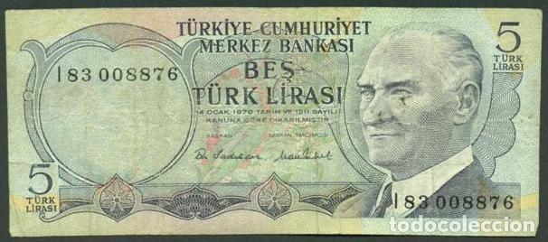 Billetes extranjeros: TURQUIA. 5 lira L.1930. Pick 185.