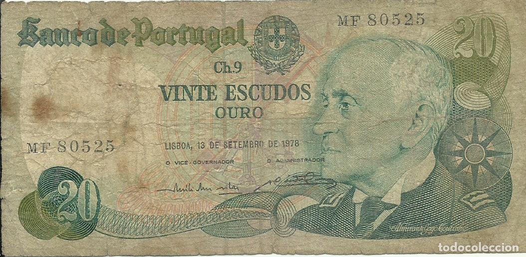 Billetes extranjeros: PORTUGAL - 20 ESCUDOS OURO - GAGO COUTINHO - 1978 - MF 80525 - FOTOS