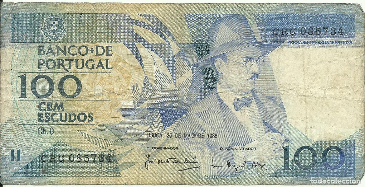 Billetes extranjeros: PORTUGAL - 100 ESCUDOS - FERNANDO PESSOA - 1988 - CRG 085734 - FOTOS
