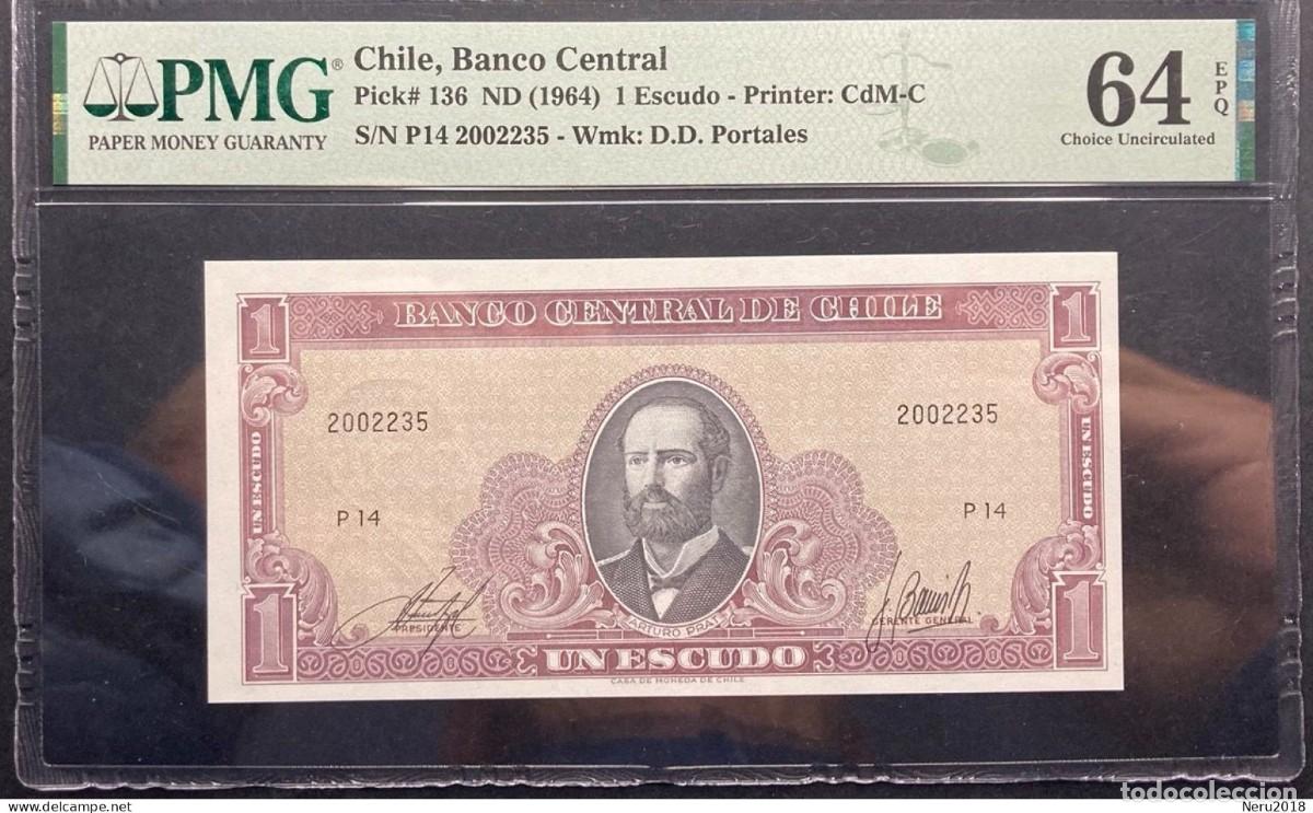 Internationale Banknoten: CHILE 1964 Pick 136 1 Escudo PMG 64 EPQ