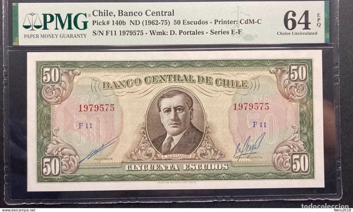 Internationale Banknoten: CHILE 1962/75 Pick 140b 50 Escudos PMG 64 EPQ