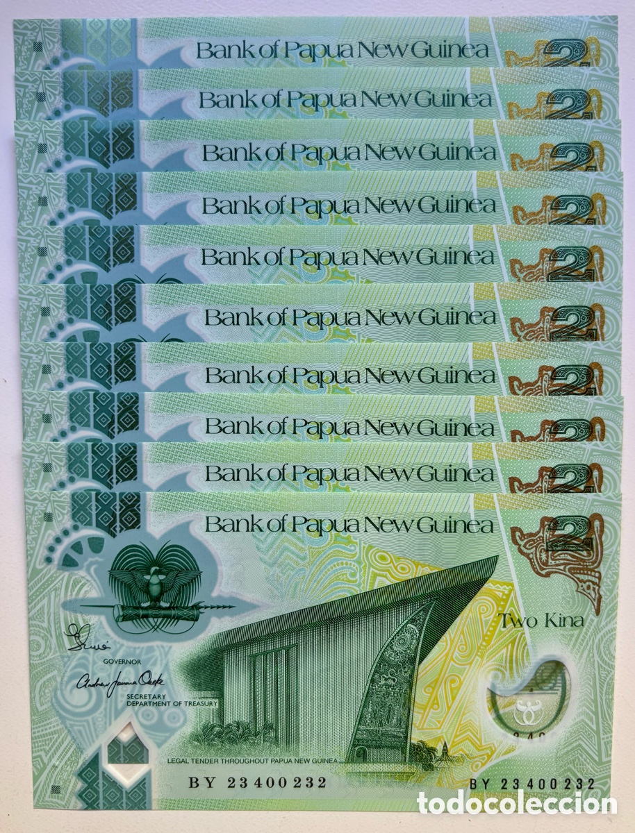 Billetes extranjeros: Lote x 10 Billetes PAP&Uacute;A NUEVA GUINEA 2 Kina (2023) SC Pick 50c. Polimero