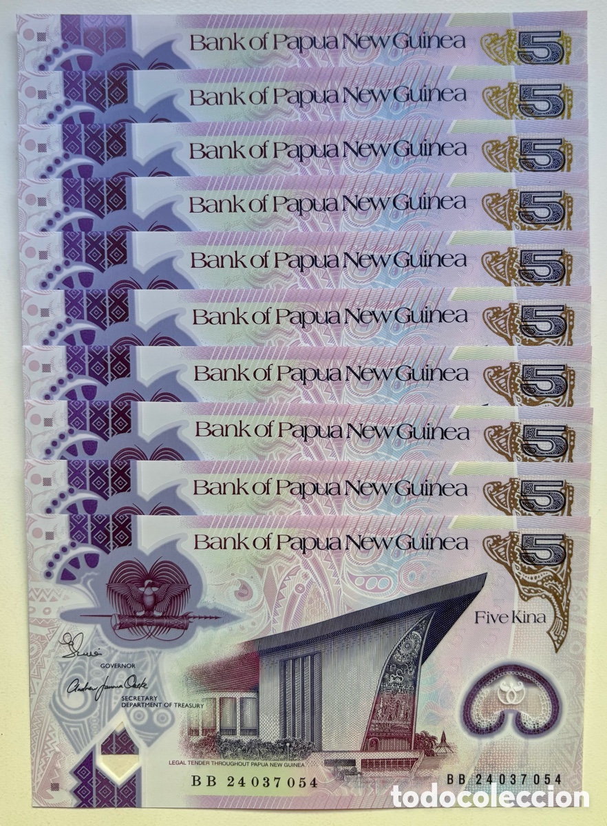 Billetes extranjeros: Lote x 10 Billetes PAP&Uacute;A NUEVA GUINEA 5 Kina (2024) SC. Pick 51d. Polimero