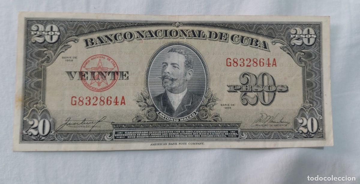 Billetes extranjeros: Billete Cuba 20 Pesos - Serie de 1958 - Antonio Maceo - Firmas Carrillo / L&oacute;pez Fresquet - EBC-