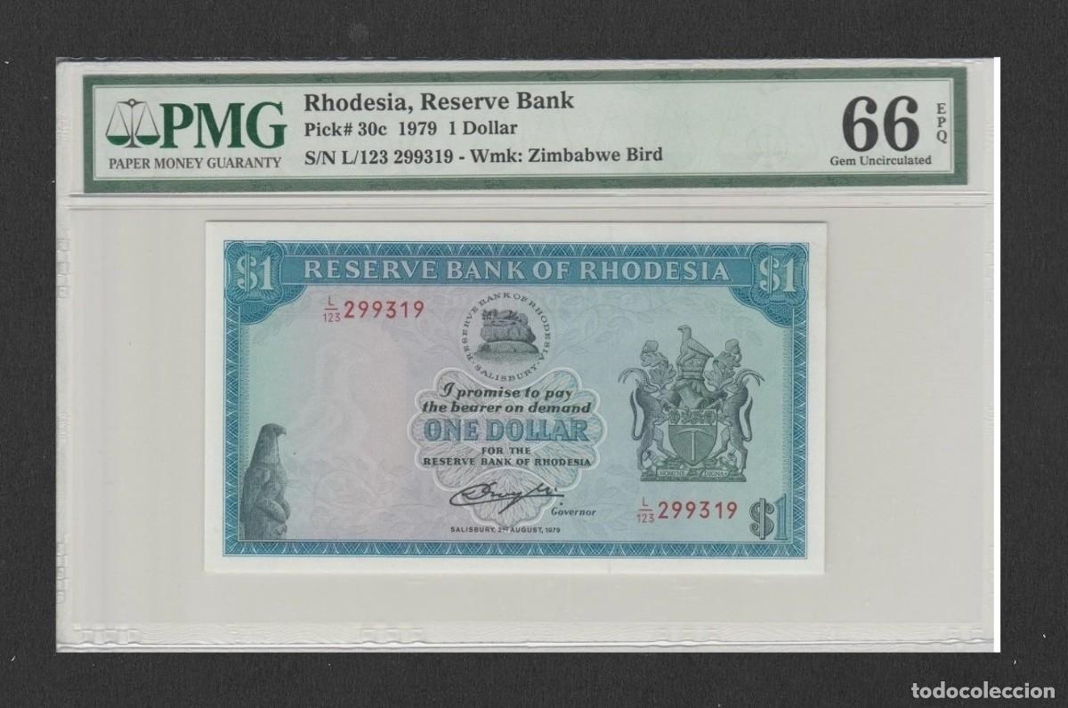 Billetes extranjeros: RHODESIA 1 DOLAR 1979 PMG66 EPQ
