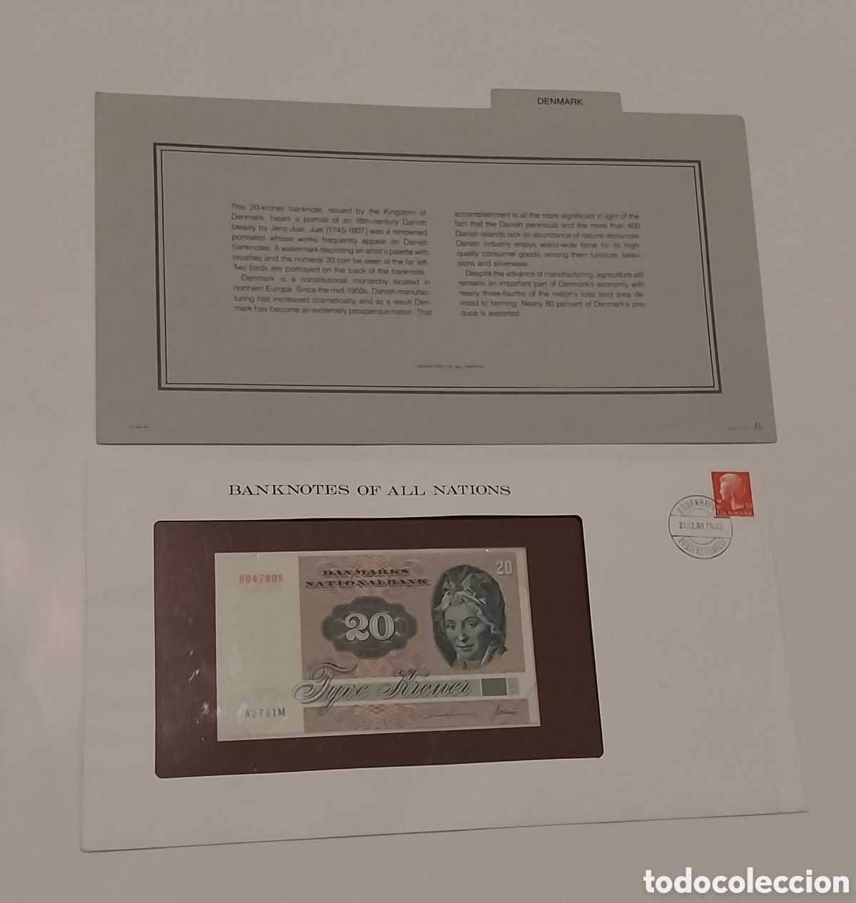 Billetes extranjeros: Billete Dinamarca original % viene as&iacute; del banco edici&oacute;n muy limitada
