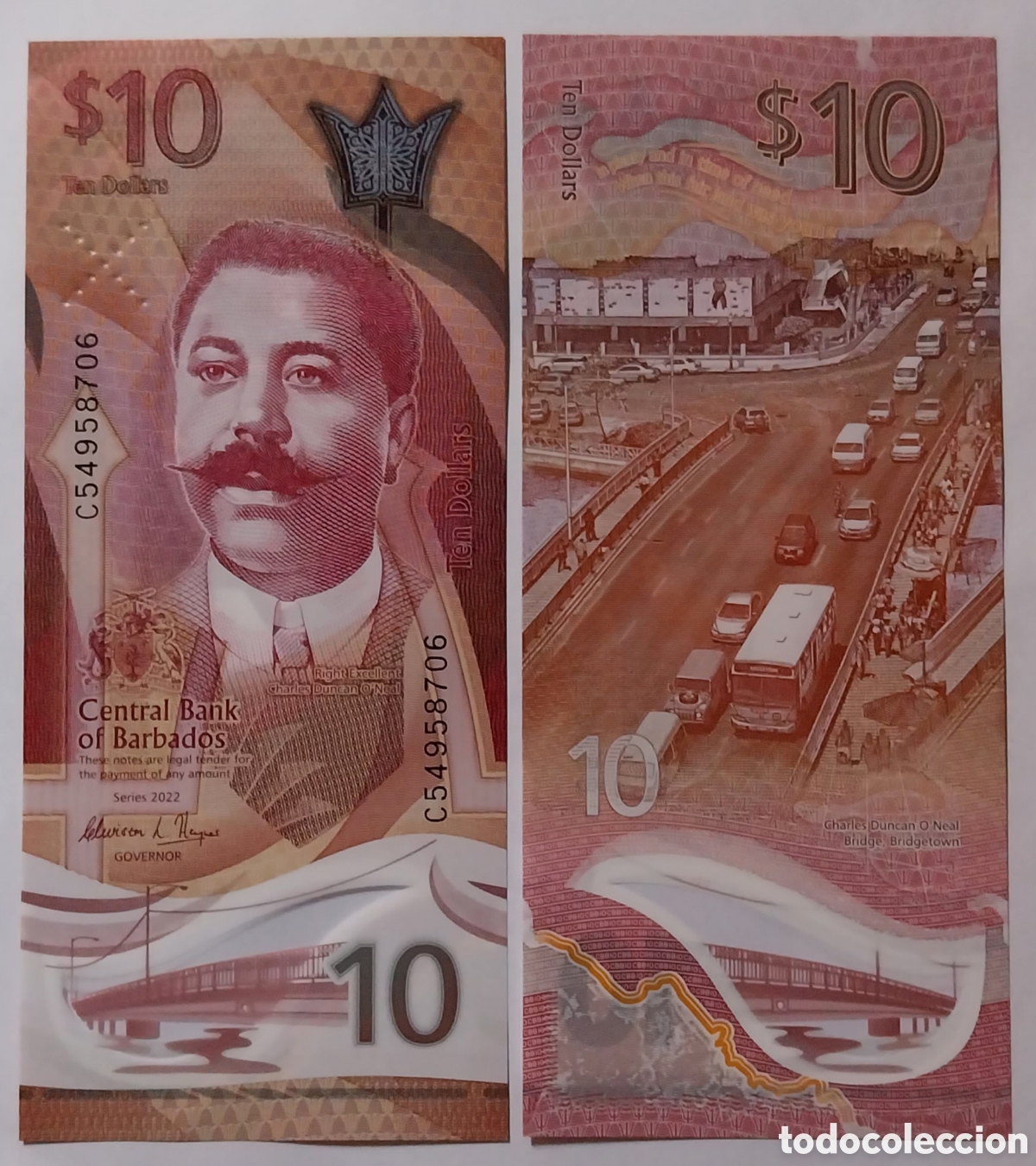 Notas Internacionais: Billete 10 dolares barbados pol&iacute;mero originales % sin circular