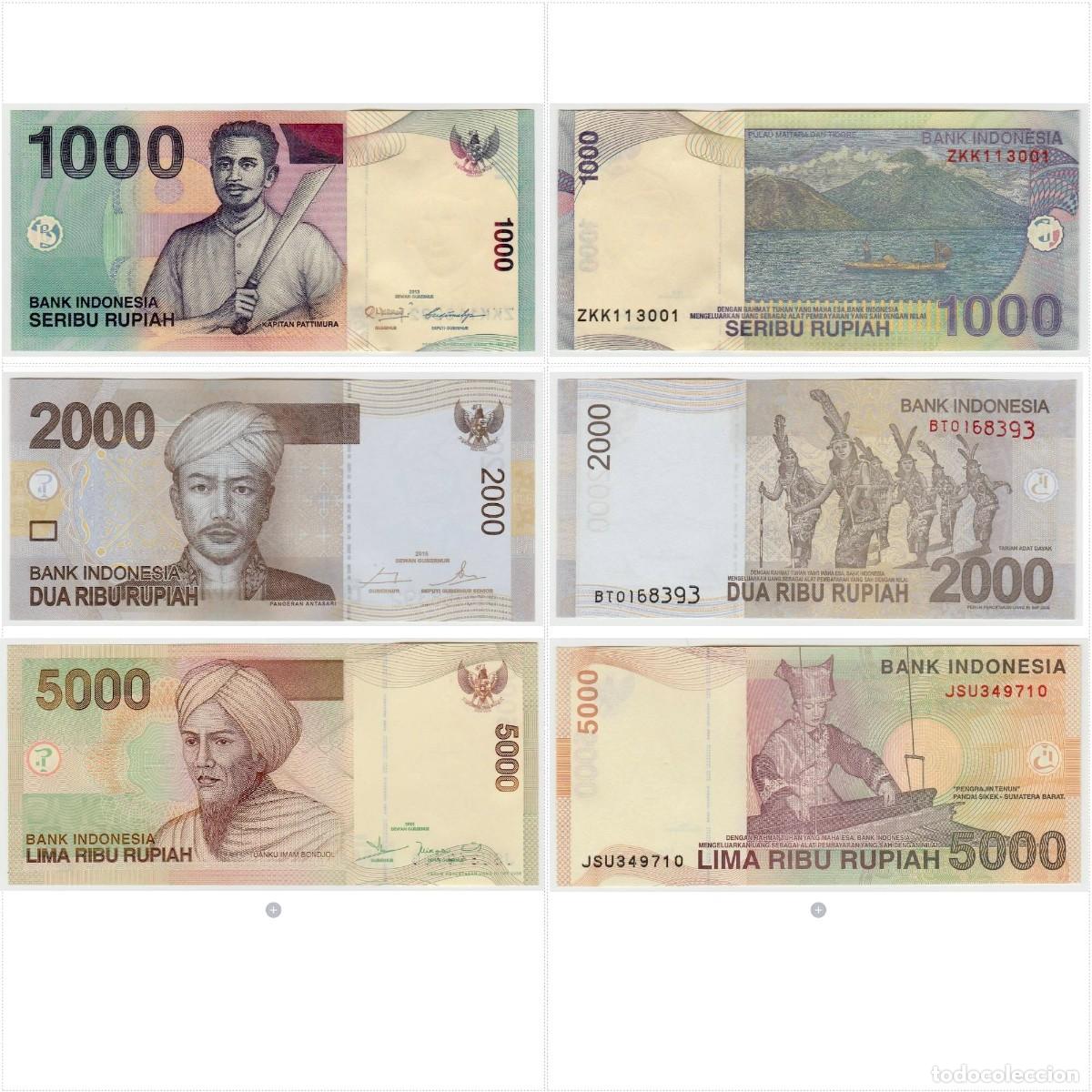 Billetes extranjeros: Indonesia Set 3 pcs 1000 2000 5000 Rupias 2001-2016 Sin Circular - Foto 1