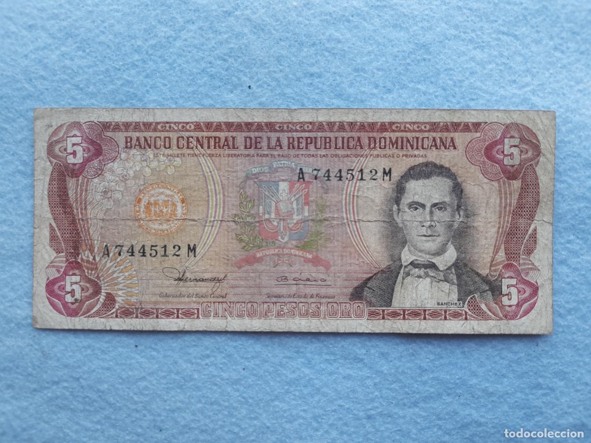 Billetes extranjeros: Rep&uacute;blica Dominicana. 5 Pesos. A&ntilde;o 1988.