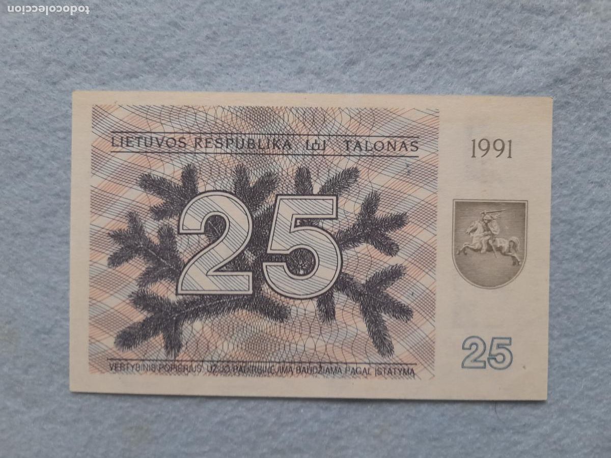 Billetes extranjeros: Lituania. 25 Talonas. A&ntilde;o 1991. Sin circular. - Foto 2