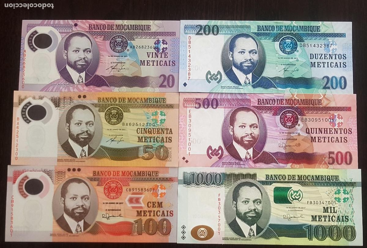 Billetes extranjeros: Mozambique complite 2017 set of Meticais, 20, 50, 100, 200, 500 and 1000 UNC