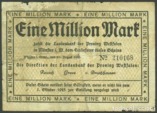 Billetes extranjeros: ALEMANIA (Notgeld, Westfalia). 1000000 mark 1923.