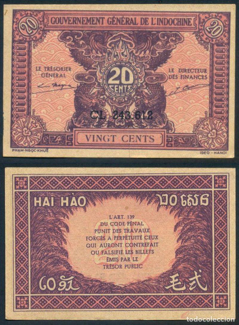 Banconote internazionali: BILLETE INDOCHINA - 20 CENTS - 1942 - E.B.C. - ESCASO