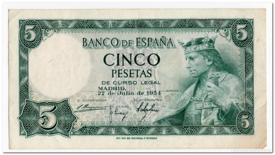 Billetes extranjeros: SPAIN,5 PESETAS,1954,P.146,XF