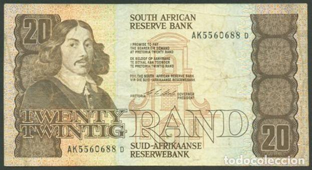 Billetes extranjeros: SUDAFRICA (Africa del Sur). 20 rand (1990-1993). Pick 121 e. Firma 7. Veleros.
