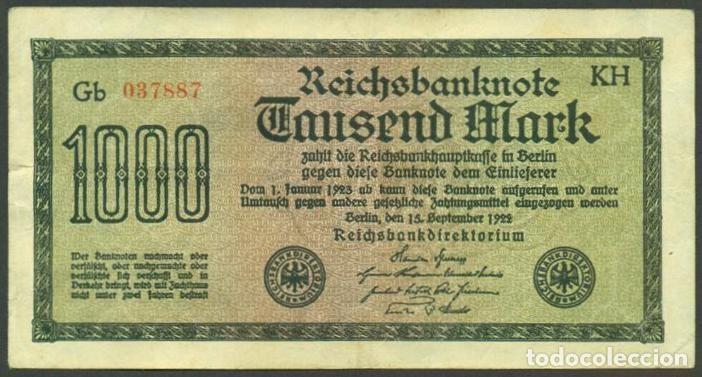 Billetes extranjeros: ALEMANIA. 1000 mark 15.9.1922. Pick 76. Ver tipo, tama&ntilde;o letra, prefijo, etc...