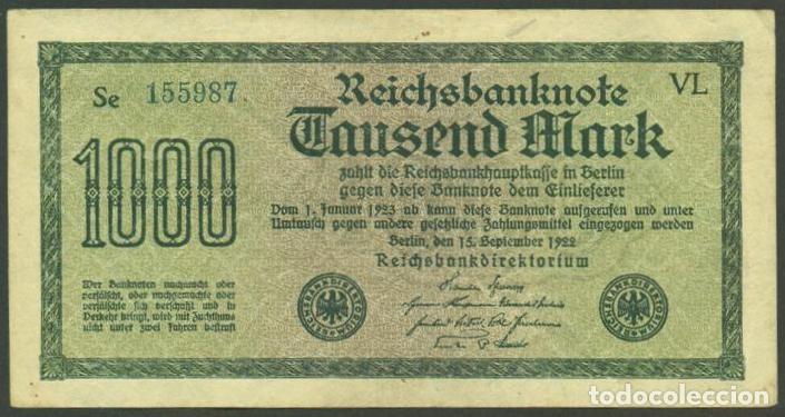 Billetes extranjeros: ALEMANIA. 1000 mark 15.9.1922. Pick 76. Ver tipo, tama&ntilde;o letra, prefijo, etc...