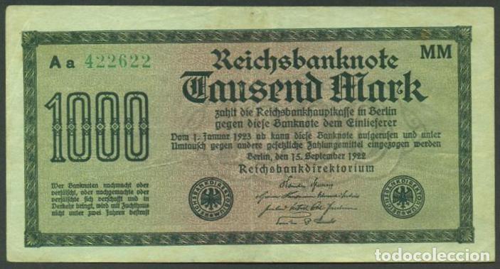 Billetes extranjeros: ALEMANIA. 1000 mark 15.9.1922. Pick 76. Ver tipo, tama&ntilde;o letra, prefijo, etc...