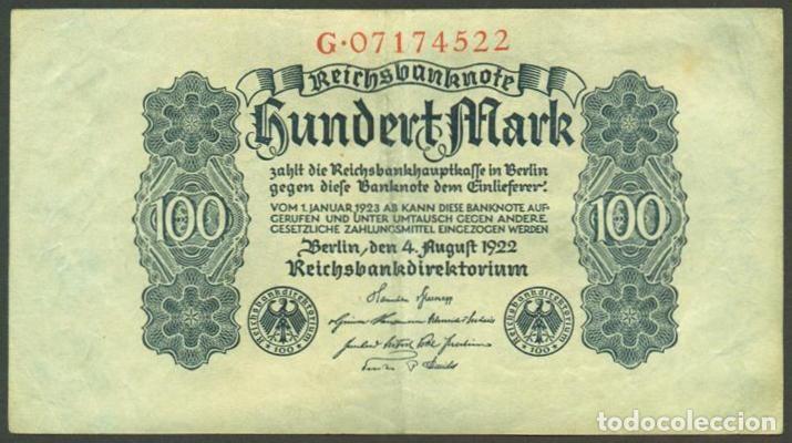 Billetes extranjeros: ALEMANIA (Rep. Weimar). 100 MARK 4.8. 1922. PICK 75