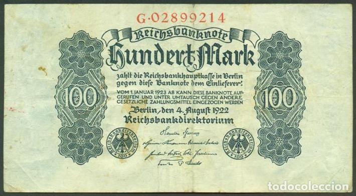 Billetes extranjeros: ALEMANIA (Rep. Weimar). 100 MARK 4.8. 1922. PICK 75