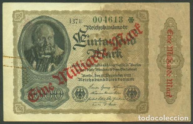 Billetes extranjeros: ALEMANIA (Rep. Weimar). 1 Milliarde Mark sept. 1923. Pick 113. Ver numerador, color de papel, etc.
