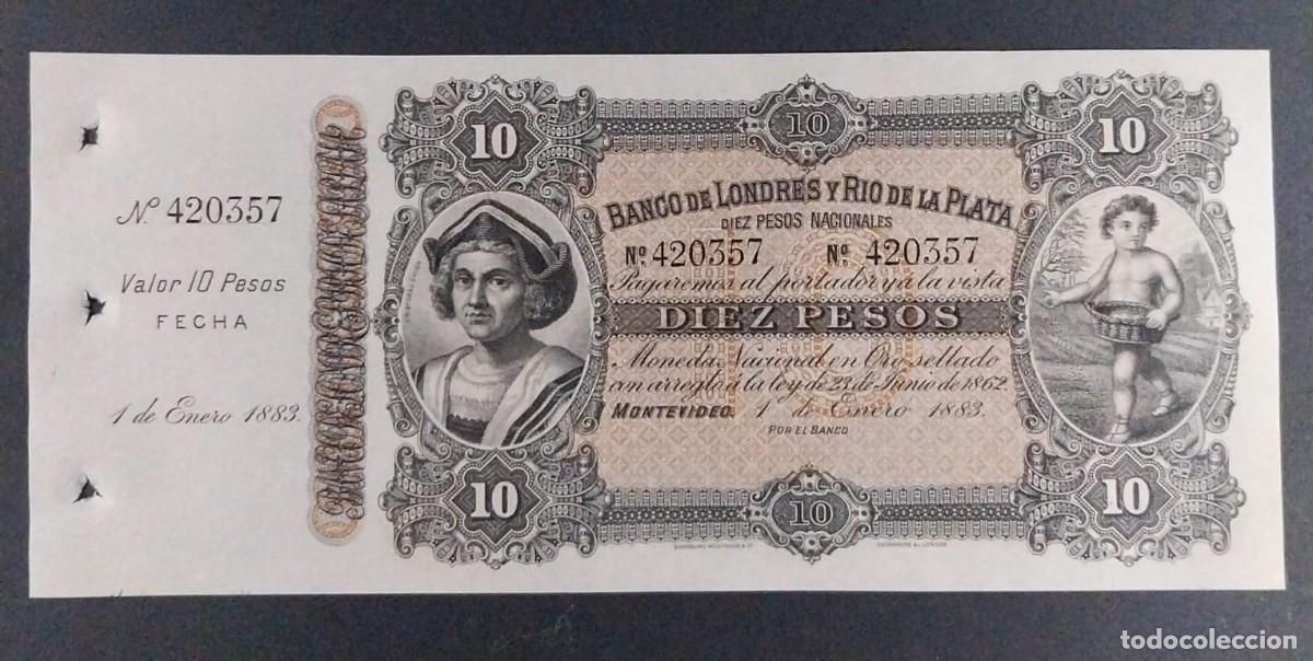 Billetes extranjeros: URUGUAY 10 PESOS 1883 CON MATRIZ S/C