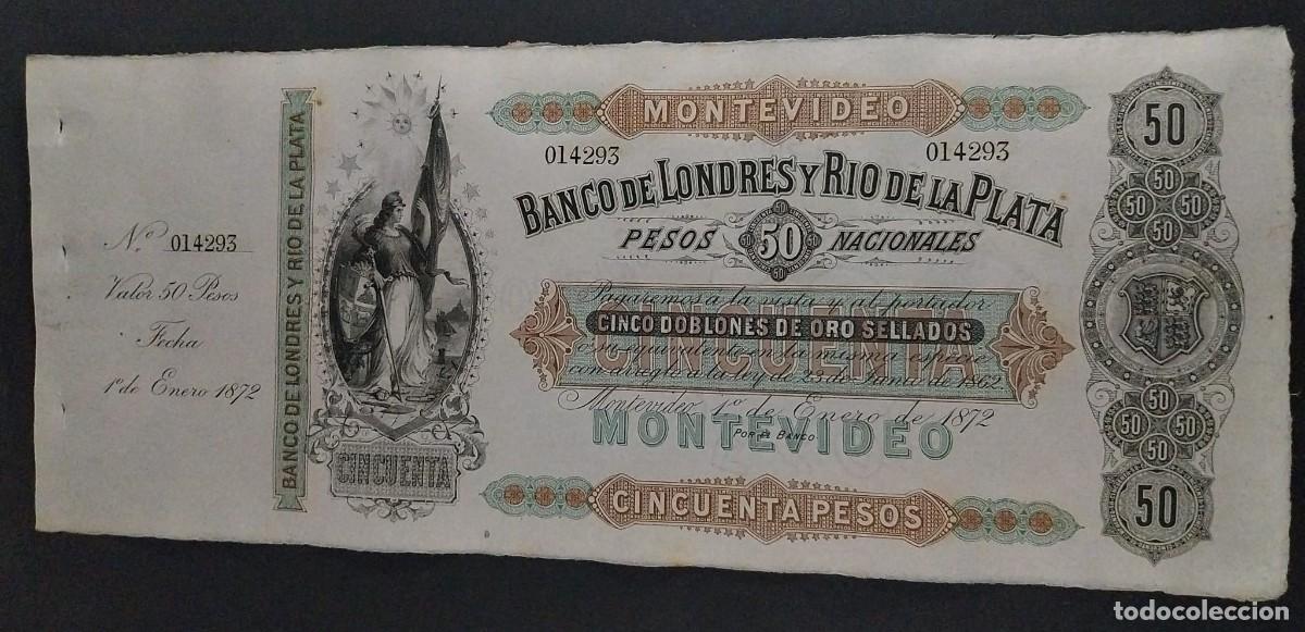 Billetes extranjeros: URUGUAY 50 PESOS 1872 CON MATRIZ S/C