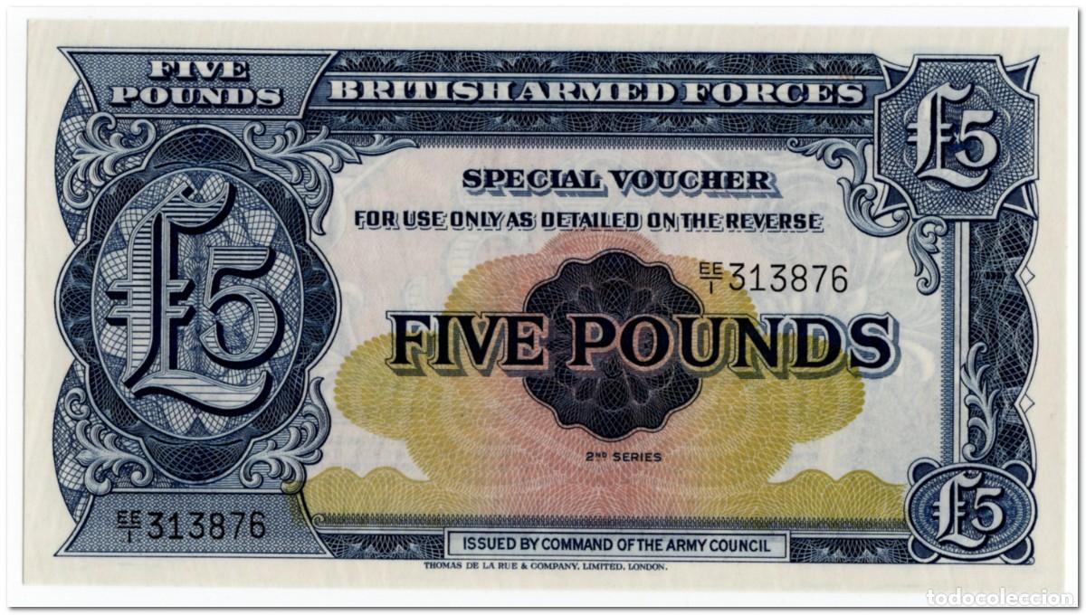Billetes extranjeros: GREAT BRITAIN,BRITISH ARMED FORCES,5 POUNDS,1958,P.M23,UNC