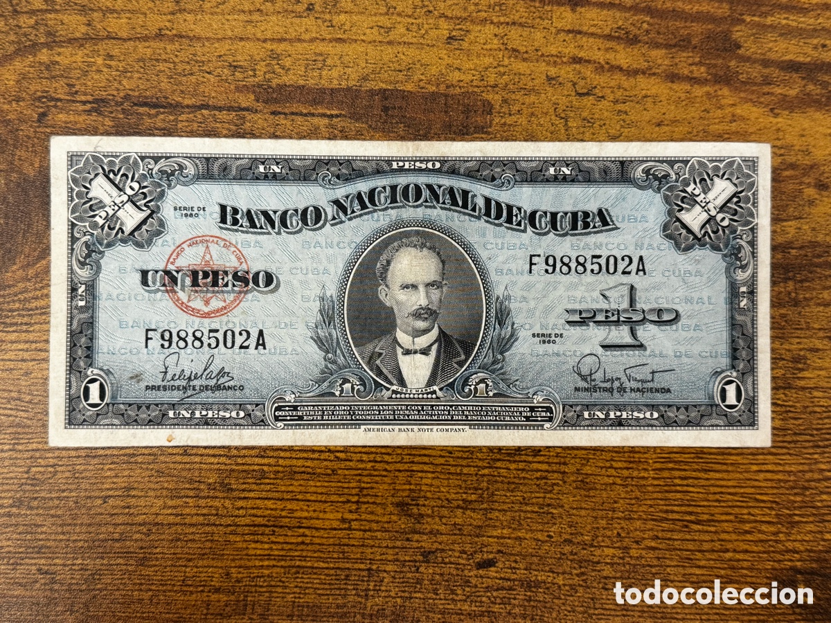 Billetes extranjeros: Billete de 1 peso 1960 Cuba Circulado