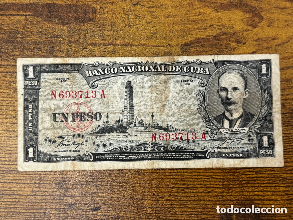 Billetes extranjeros: Billete de 1 peso Cuba 1957 Circulado
