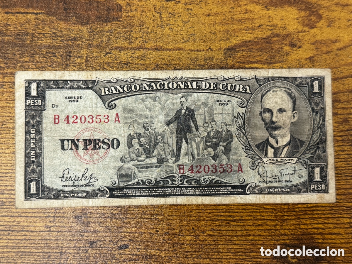 Billetes extranjeros: Billete de 1 peso 1959 Cuba Circulado