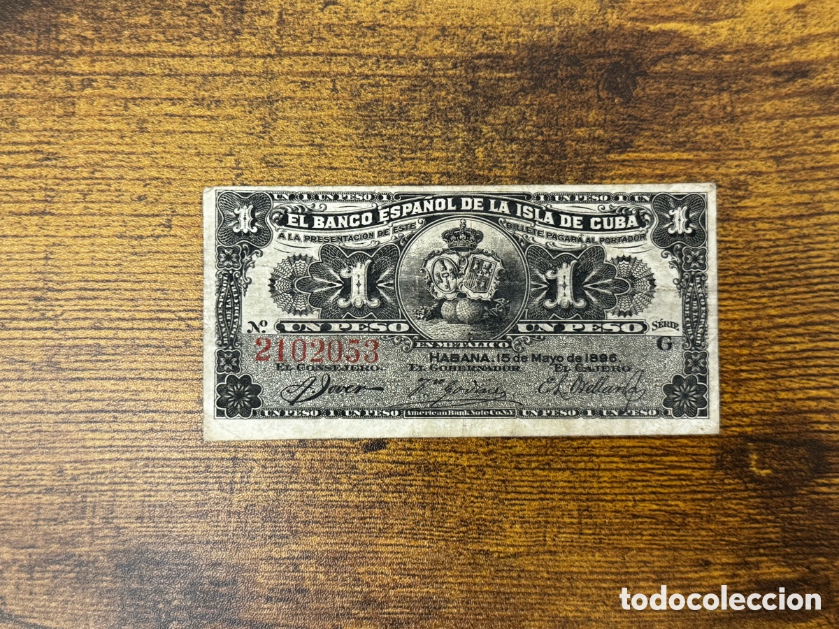 Billetes extranjeros: Billete de 1 peso 1896 del Banco Espa&ntilde;ol de la Isla de Cuba. Circulado