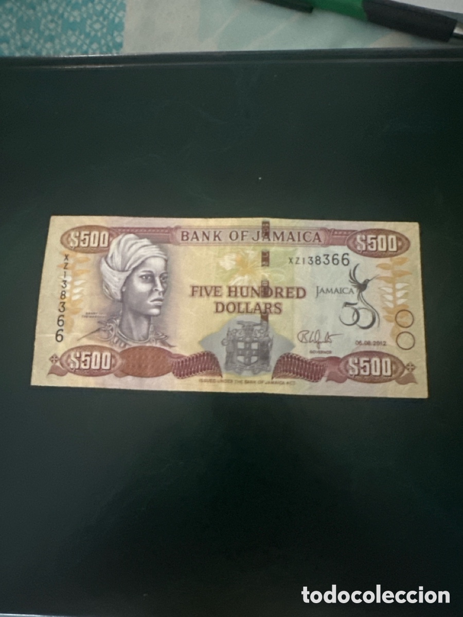Billetes extranjeros: Billete de Jamaica de 500 dollars a&ntilde;o 2012, conmemorativo.