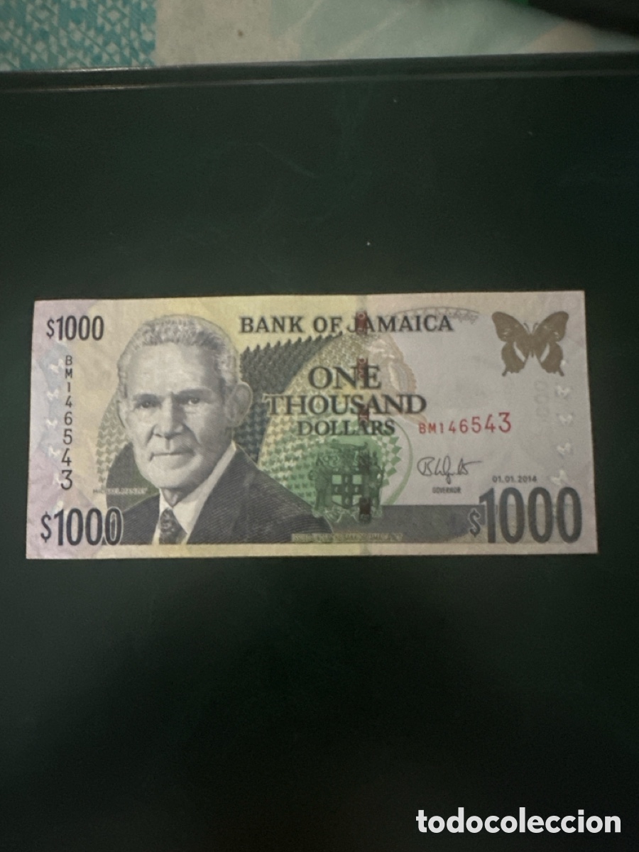 Billetes extranjeros: Billete de Jamaica de 1000 dollars a&ntilde;o 2014