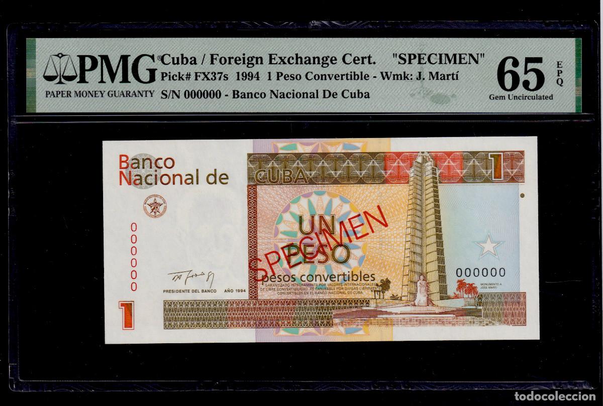 Internationale Banknoten: CUBA 1 PESO CONVERTIBLE CUC 1994 UNC/SC PMG GRADO 65 Pick.FX39s Serie 000000 SPECIMEN