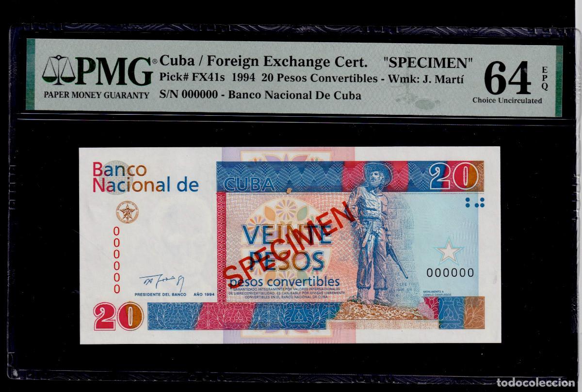 Billetes extranjeros: CUBA 20 PESOS CONVERTIBLES CUC 1994 UNC/SC PMG GRADO 64 Pick.FX41s Serie 000000 SPECIMEN