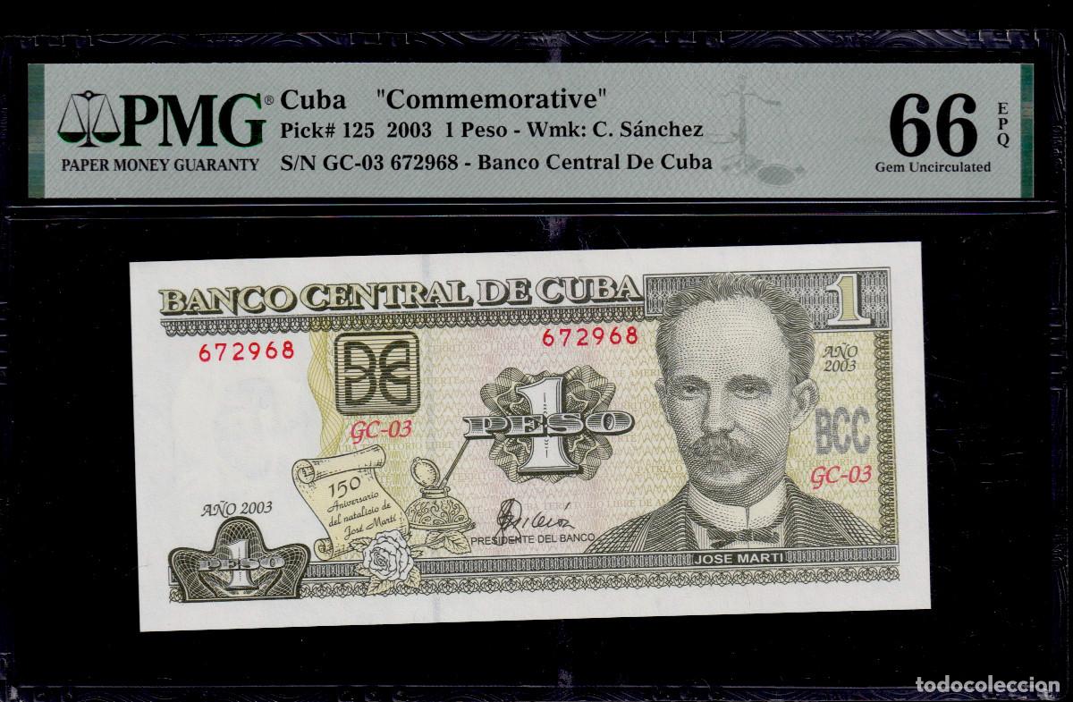 Billetes extranjeros: CUBA 1 PESO 2003 UNC/SC PMG GRADO 66 Pick.121c Serie 313291 Alfa GD-12