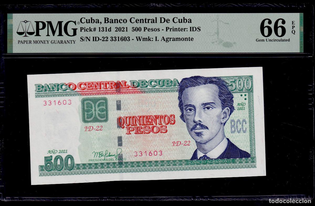 Billetes extranjeros: CUBA 500 PESOS 2021 UNC/SC PMG GRADO 66 Pick.131d Serie 331603 Alfa ID-23
