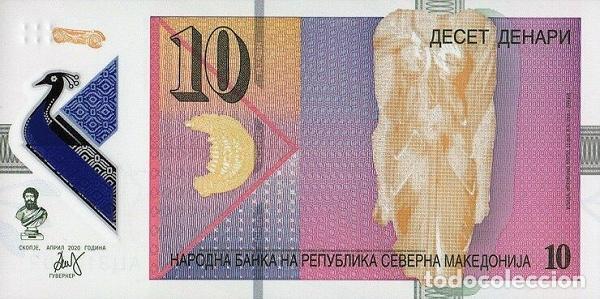 Internationale Banknoten: Billete Macedonia del norte 10 Denari 2020 UNC S/C Europa