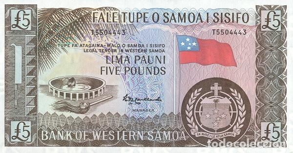 Internationale Banknoten: Billete Samoa 5 Libras pounds 2020 UNC S/C Ocean&iacute;a