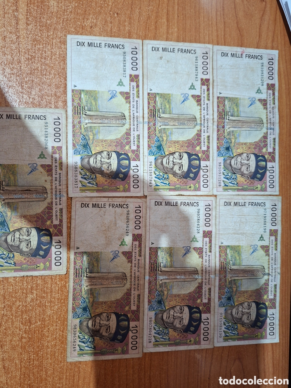 Billetes extranjeros: 7 billetes de 10.000 francos Estados Africa Occidental 1995-98
