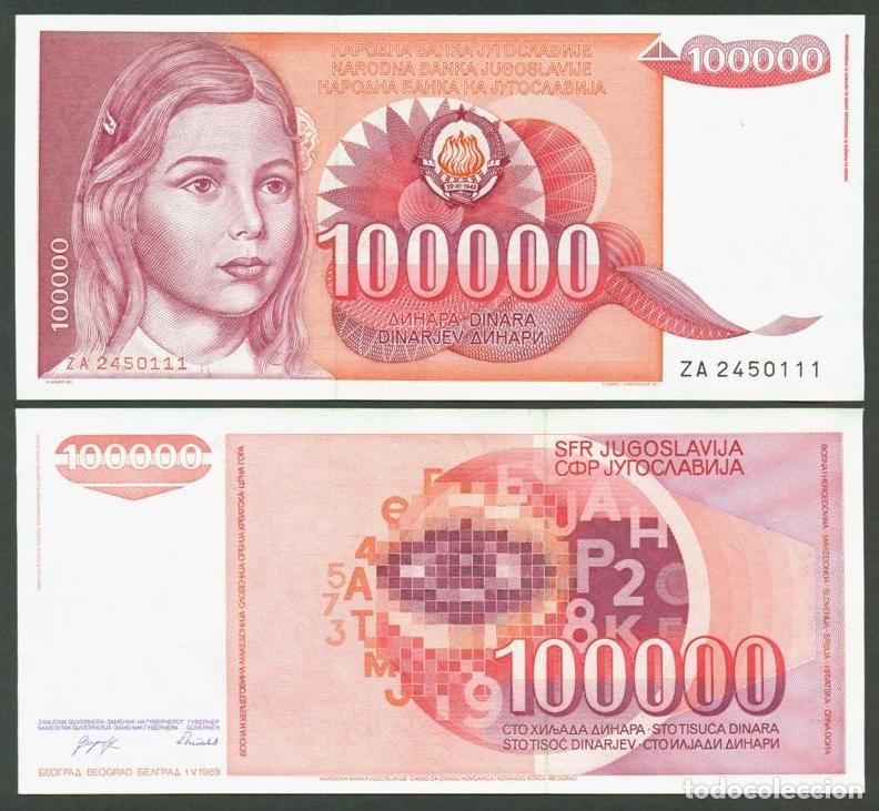 International Banknotes: YUGOSLAVIA. 100000 dinara 1988. Pick 97. Prefijo ZA - REPOSICION