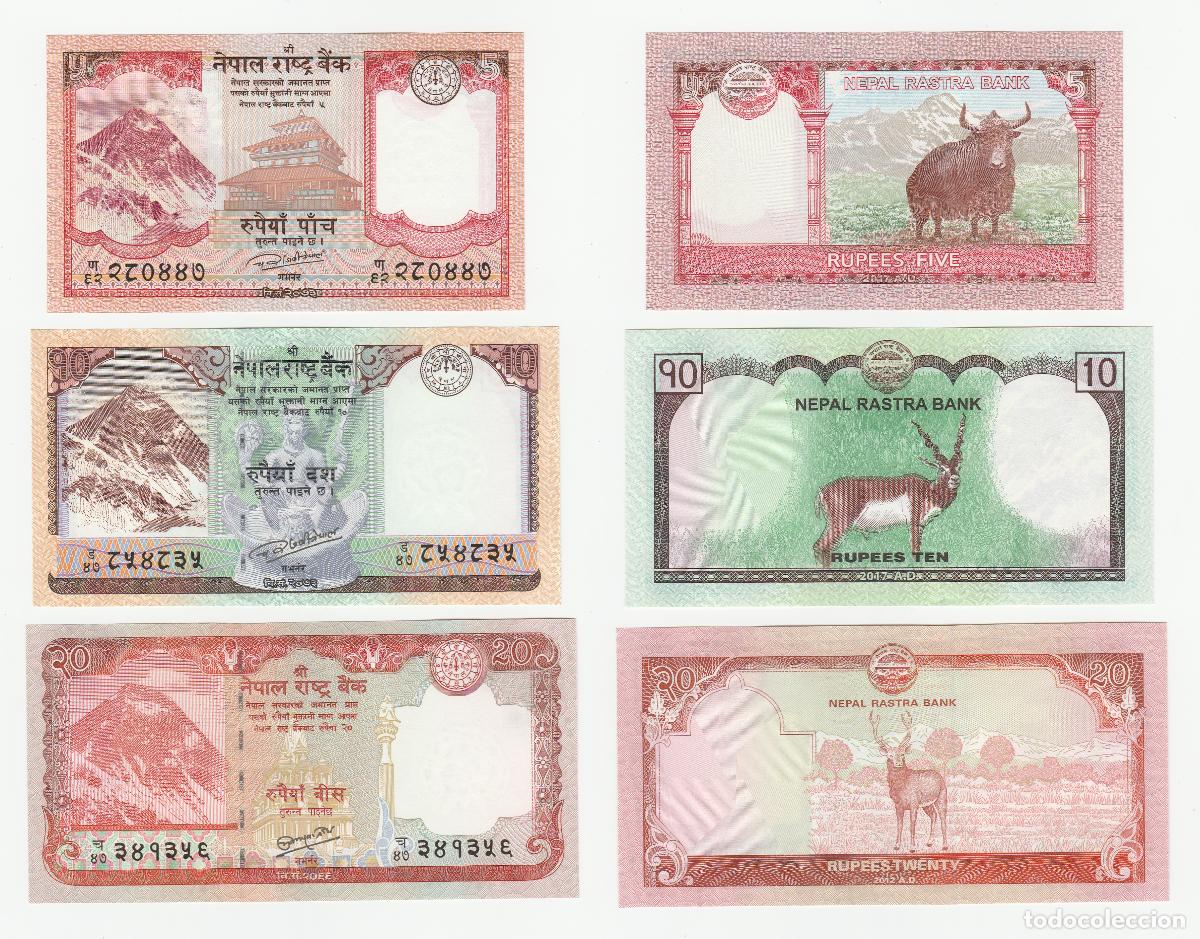 Billetes extranjeros: Nepal Set 3 pcs 5 10 y 20 Rupias 2016-2020 Sin Circular