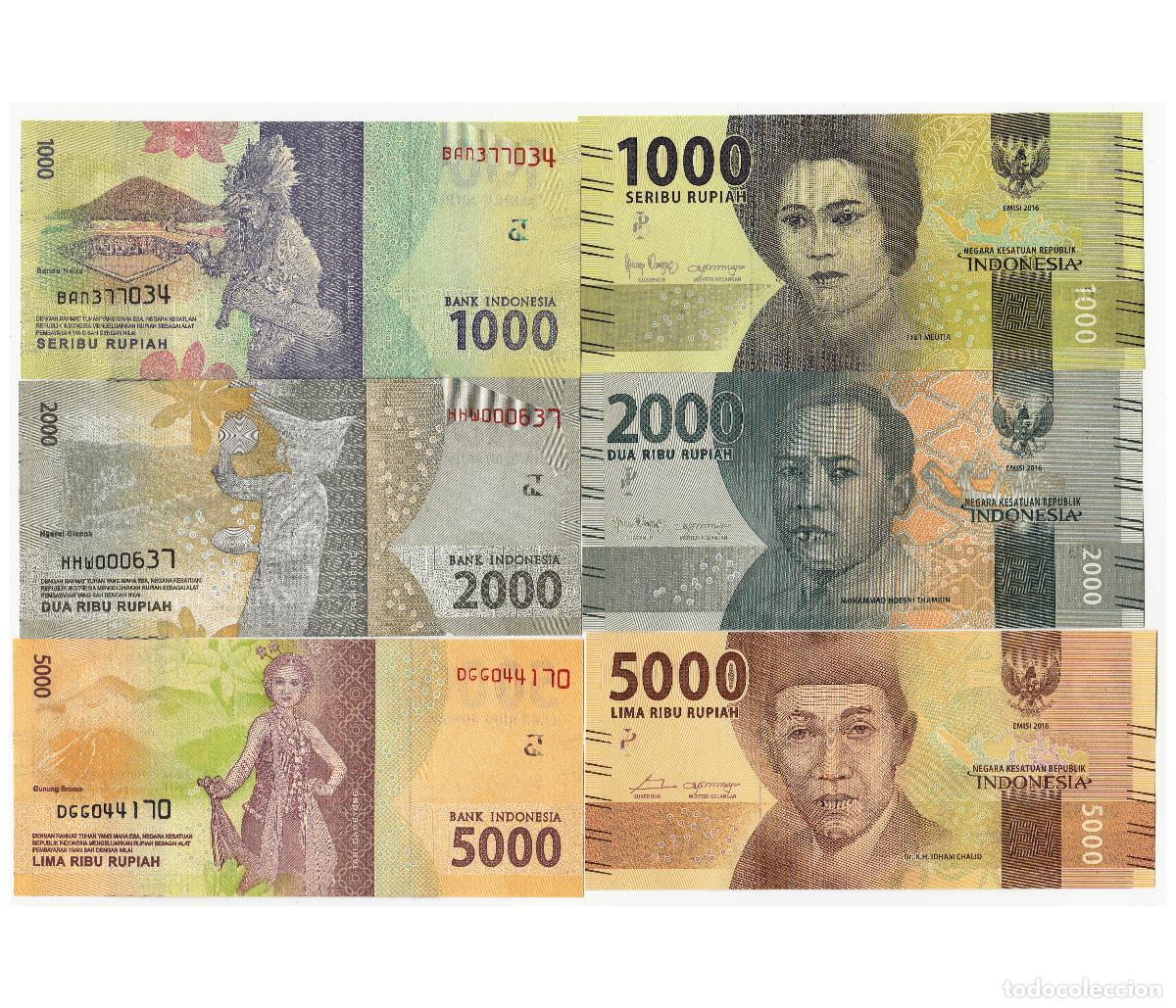 Billetes extranjeros: Indonesia Set 3 pcs 1000 2000 y 5000 Rupiah 2016 Sin Circular